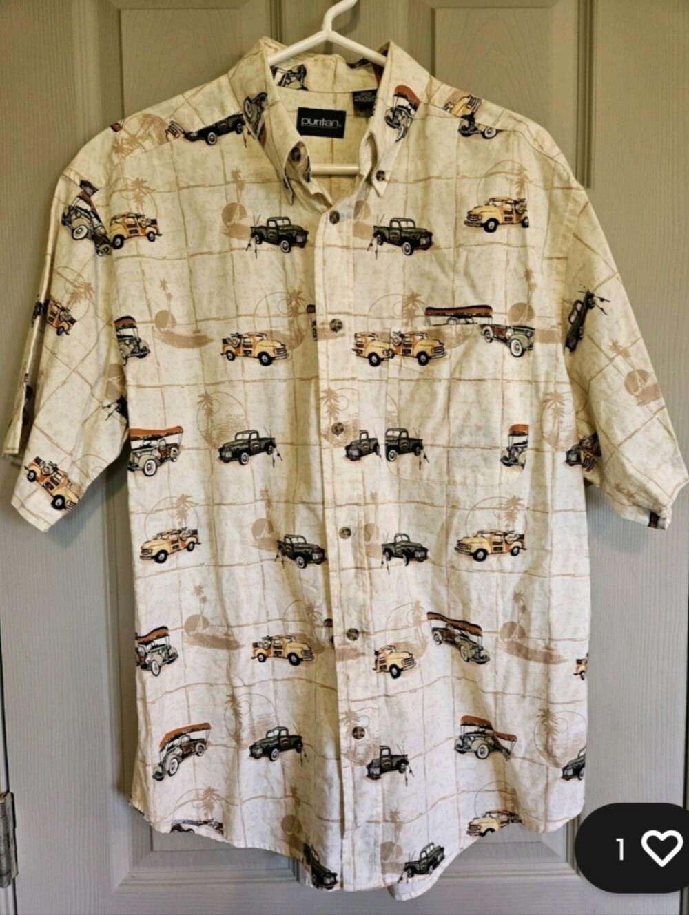 Puritan 100% Cotton Short-Sleeve Button-Down with Vintage Truck Print Medium